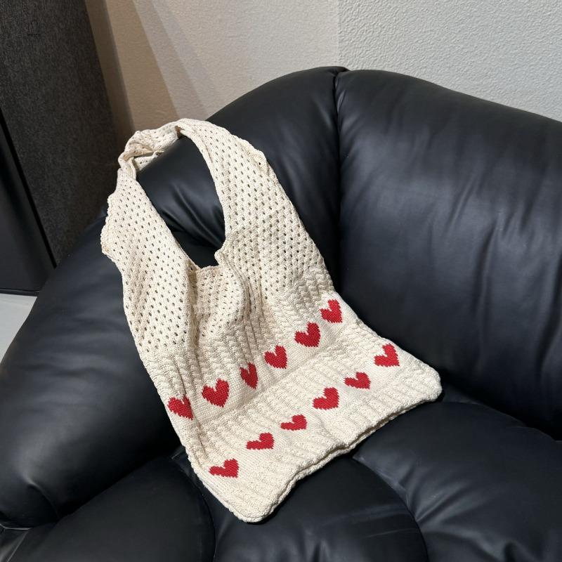 New Knitted Bag Woven Bag Love Women's Bag High-end Exquisite Wool Portable Shoulder Bag Shopping Bag