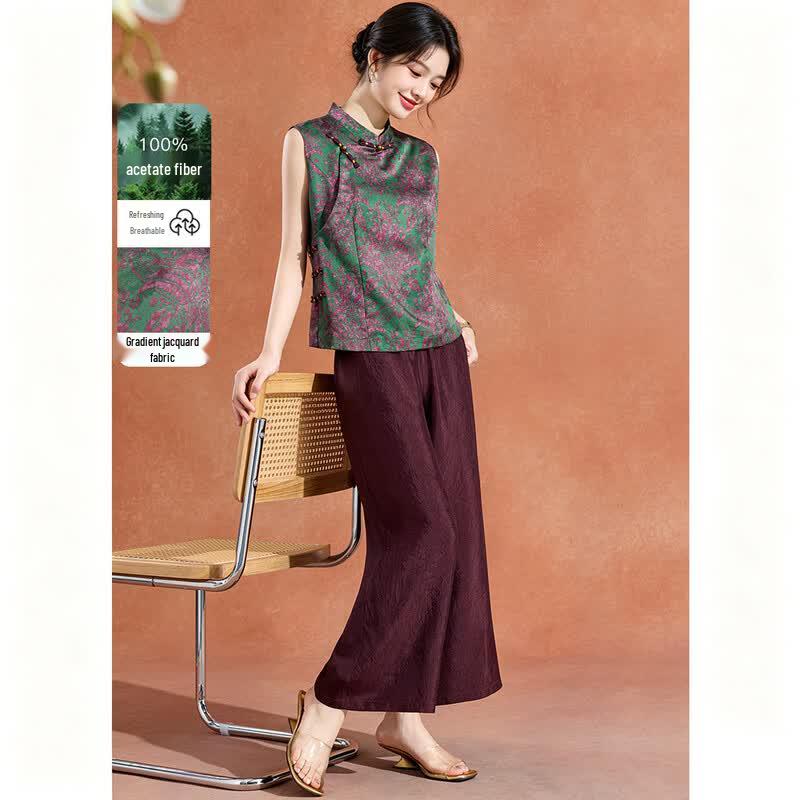 Women s 100% Acetate New Chinese Style Two-Piece Set M