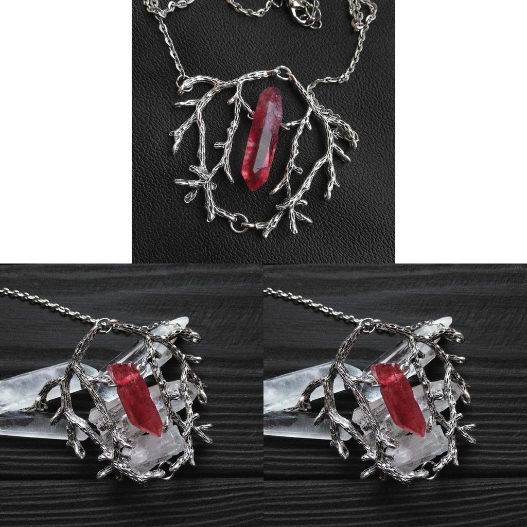 Fashion Gothic Jewelry With Red Quartz Crystal Tree Branch Pendant For Men Women