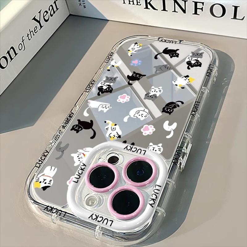 Cartoon Kitten Mirror for IPhone16promax Phone Case 13 Cute Female 12/11 Silicone 15 Anti-fall