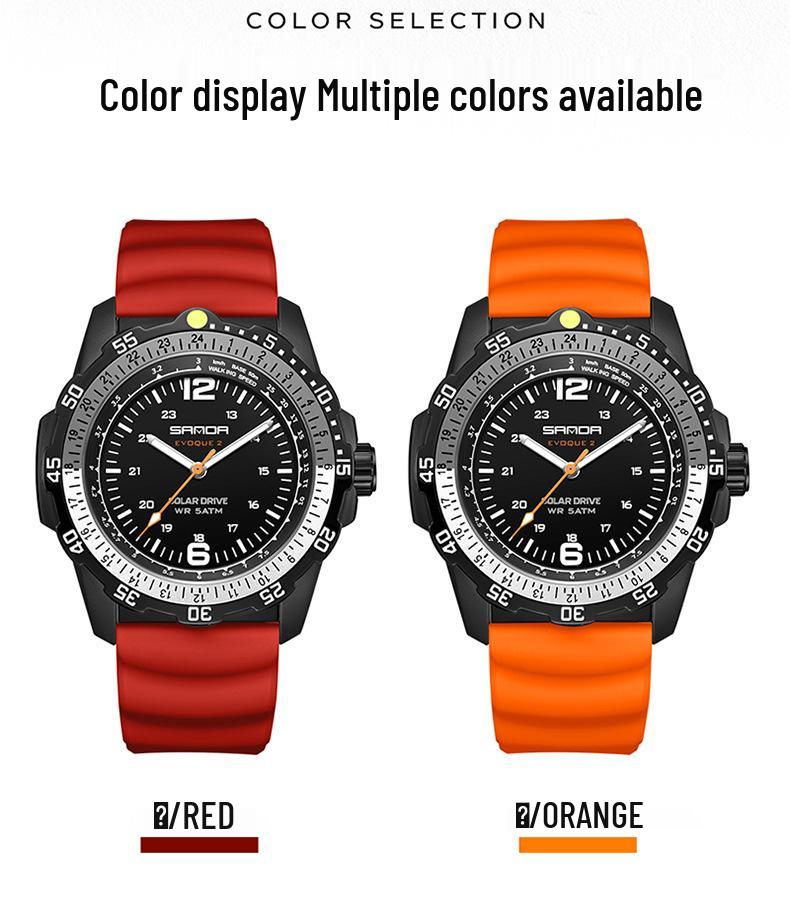 SANDA Solar-Powered Sports Watch: Durable, Waterproof with Long Battery Life and Luminous Quartz Design.