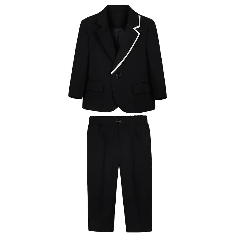 Teen Boys White Piping Suit Blazer Pants Set Kids Gentleman Formal Tuxedo Wedding Ring Bearer Piano Performance Birthday Photograph Costume for 3-14Y