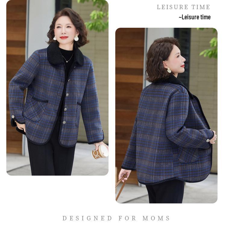 Women's 50+ Plaid Plus Velvet Warm Coat - Lightweight Autumn/Winter Cotton Jacket
