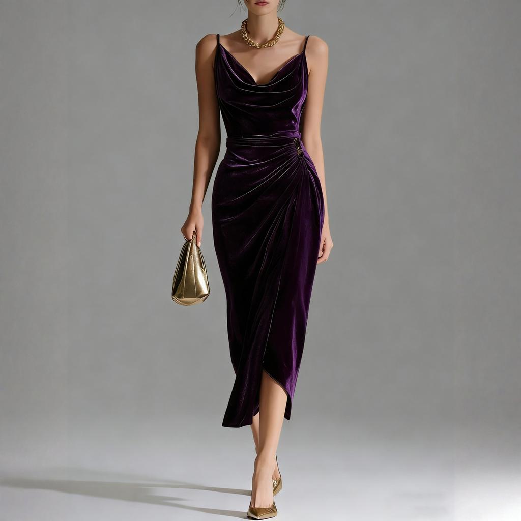 Modna i casualowa damska welurowa sukienka bez rękawów z długim rozcięciem, podkreślająca figurę