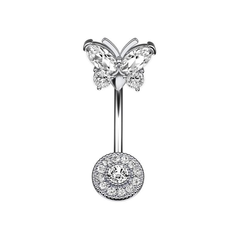 Butterfly-Belly Button Rings Stainless Steel Navel Piercing Jewelry Navel Ring Barbell for Women Girls Dangle Belly Ring