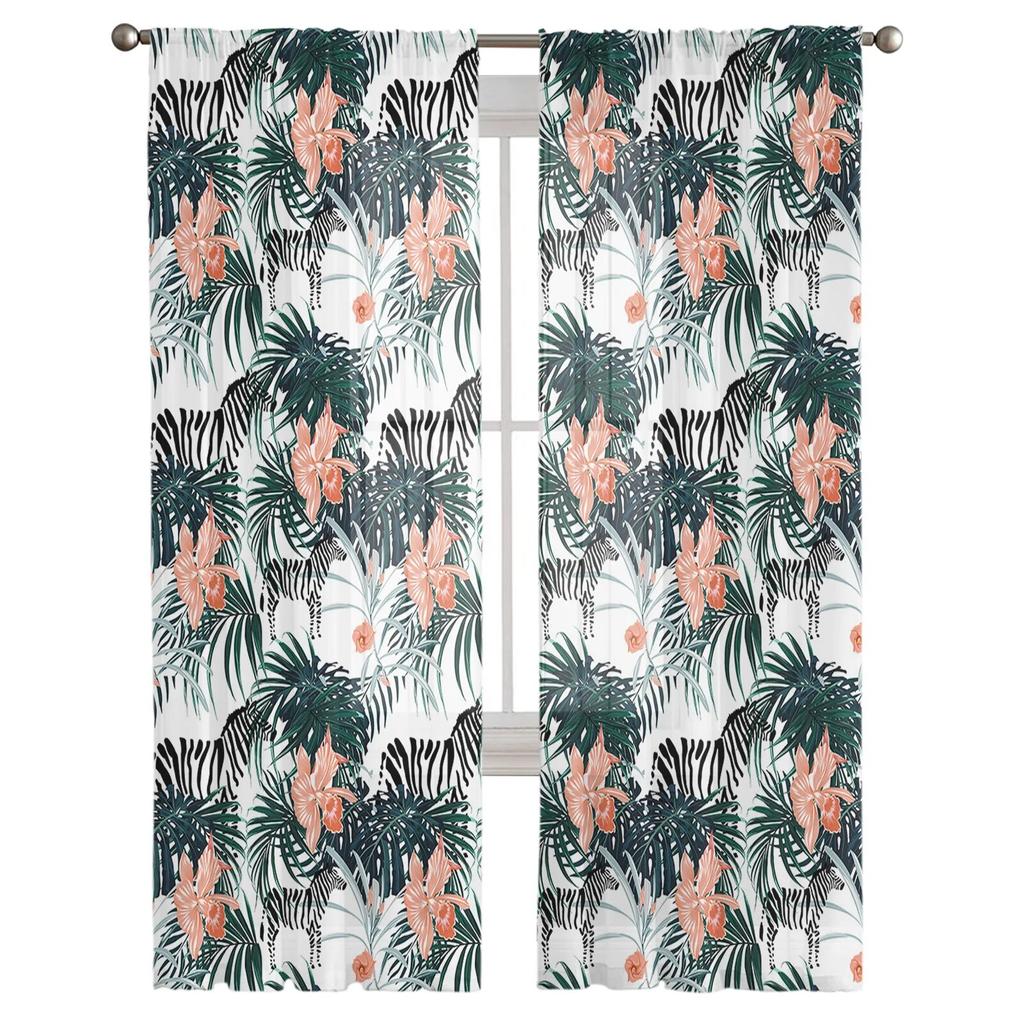 Turtle Plant Flowers Zebra Sheer Curtains For Living Room Bedroom Kids Room Tulle Window Treatment Drapes