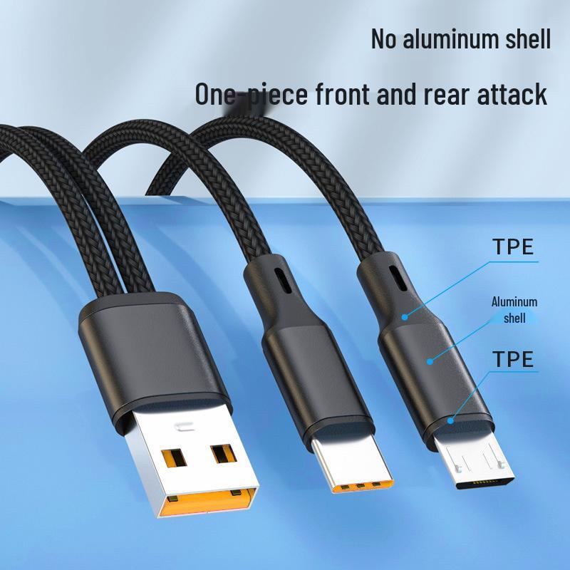 6A High-Speed Braided Multi-Head Charging Cable for Android, Apple, and Type-C