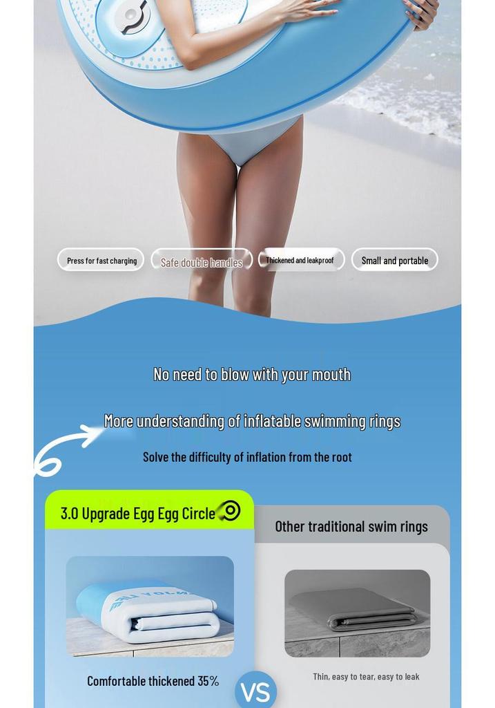 Enhanced Anti-Rollover Swim Ring for Adults & Kids, Unisex Lifebuoy, Inflatable Underarm Ring, Portable Swim Gear