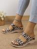 Women's Shoes Sandals Summer Leopard Print Wedge Heel One Word Fashion Sandals Single Shoes