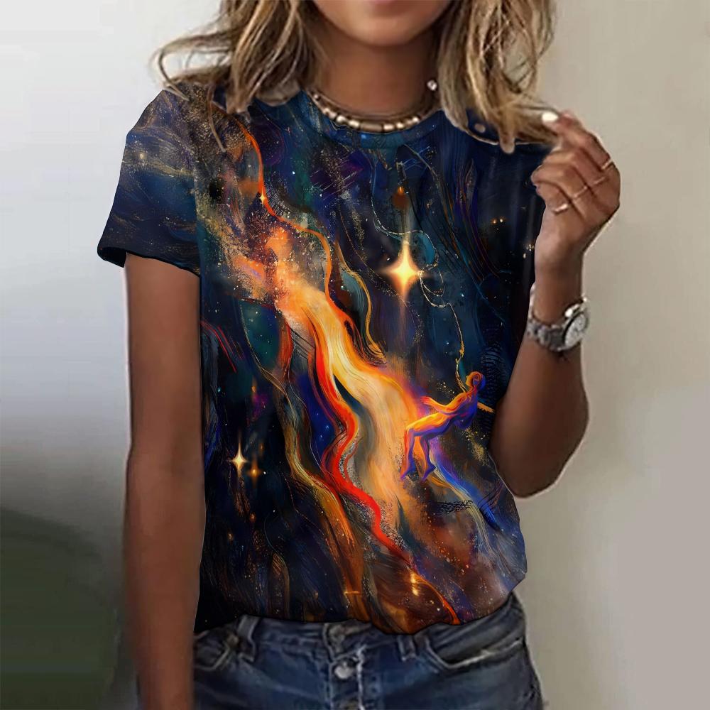 Color Girl 3D-Druck T-Shirts Damen Streetwear Mode Lässig Rundhals Kurzarm T-Shirt Y2k Top Harajuku T-Shirts Damenbekleidung