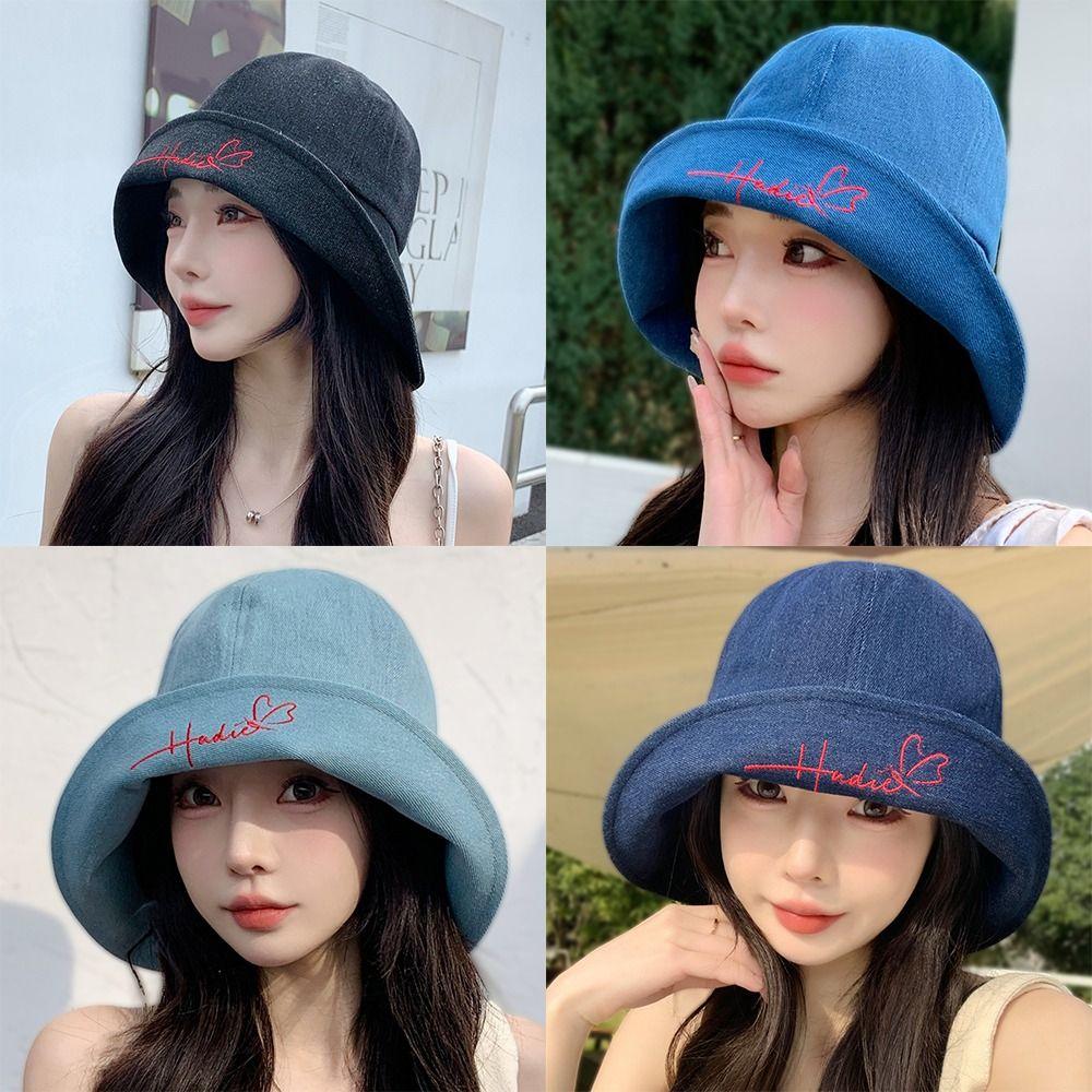 

Love Embroidery Sun Hat Foldable Bucket hat Trendy Fisherman s Hat Women чорний