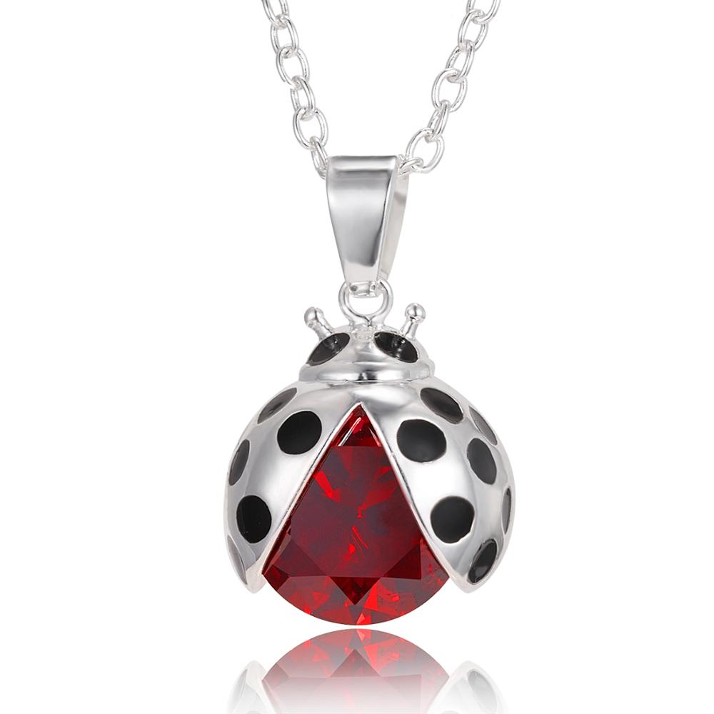 New Fashion Silver Color Pendant Ladybug Charm Necklaces Cute Insect Ladybird Animal Jewelry Rhinestone Lovely Necklace Gifts