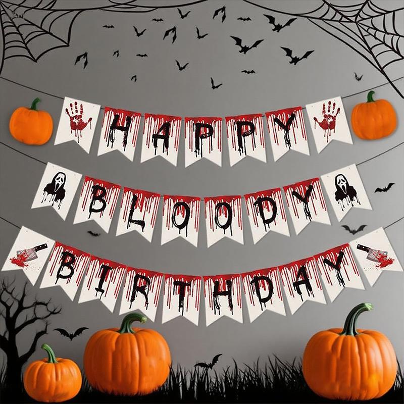 1 Set Happy Birthday Garland with Blood Home Hanging Decorations Party Supplies Halloween Birthday Banner Halloween