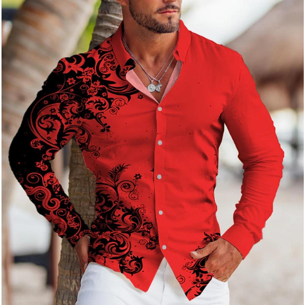 Men's Distressed Printed Long Sleeve Shirts Casual Cardigan New Button Holiday Fashion Shirts