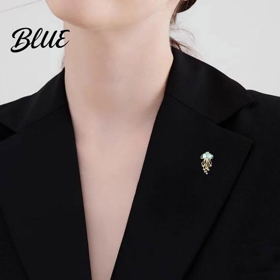 Daily Wear Brooch Women Blue Faux Crystal Jellyfish Shape Lapel