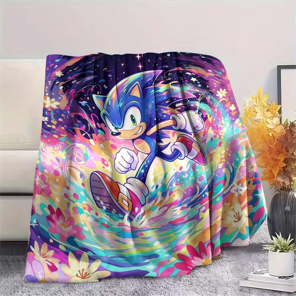 Hedgehog Sonic Print Flannel Blanket, Ultra Soft High Quality All Seasons Warm Throw, Home Decor Cozy Blanket, Perfect Christmas Gift