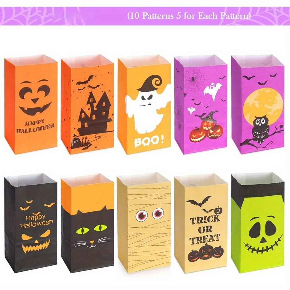 50pcs Halloween Party Tote Bag Packs Treats Bags Party Favors Kids Halloween Candy Bags Trick or Treating  Mini Paper Gift Bags Halloween Goodie Bags
