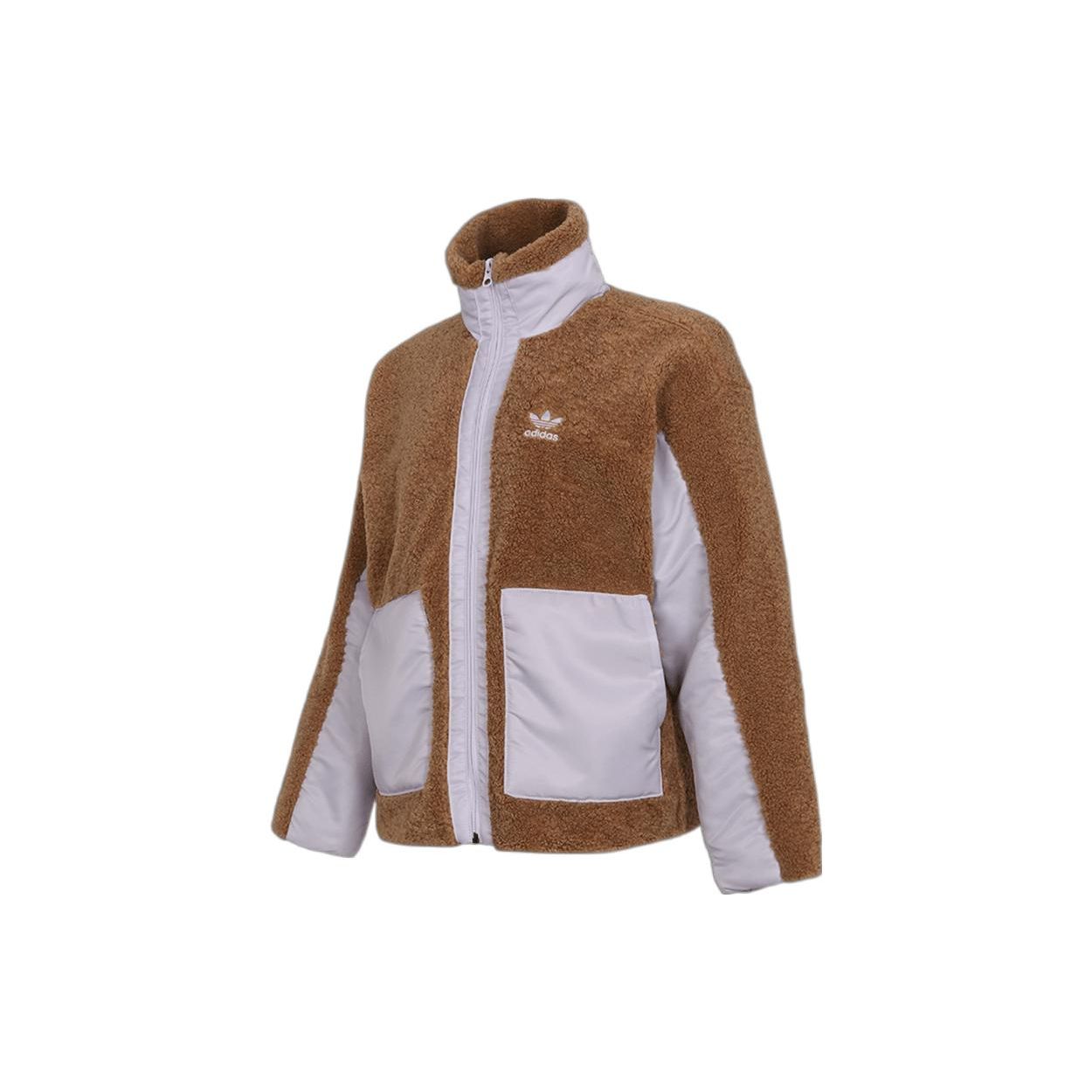 adidas Originals Women s Color Block Sherpa Fleece Jacket Brown White HC6604 38