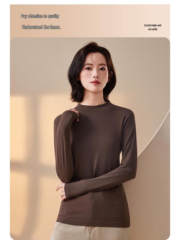 Damen High-End Modal Strick Rollkragen Basisschicht - Warmes Langarm Herbst/Winter Oberteil