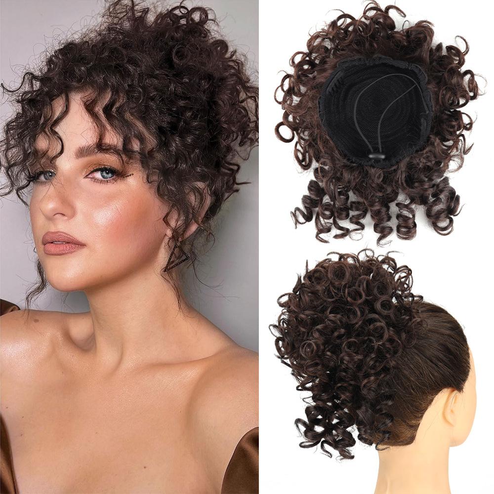 Women's Fashion Hair Bun, Curly Wave Synthetic Hair Piece, Afro Kinky Curl Drawstring Ponytail Bun, Voluminous Hair Donut for Daily Style