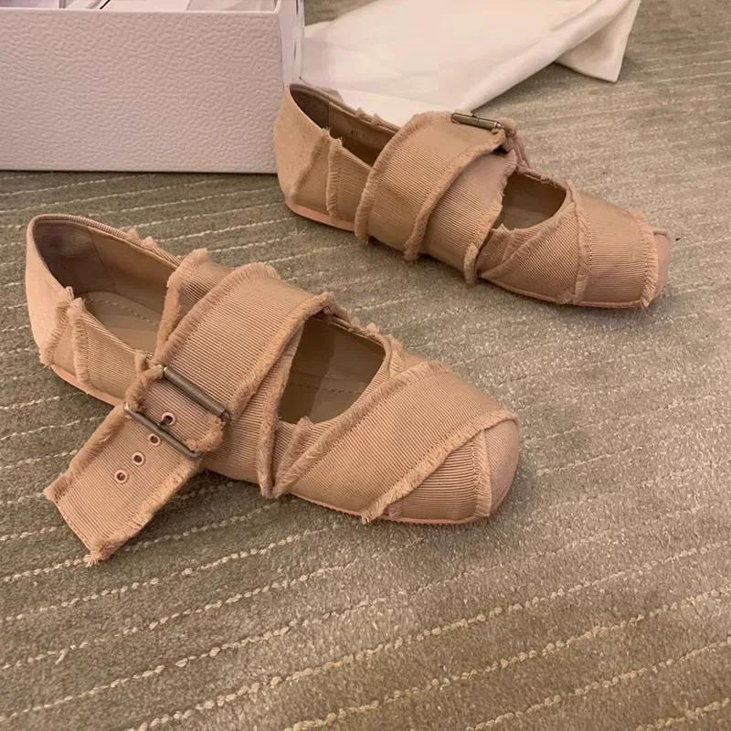 Women's Flats Spring Summer 2025 Casual Canvas Sneakers Woman Fashion Square Toe Ballerina Comfortable Elegant Ballet Shoes