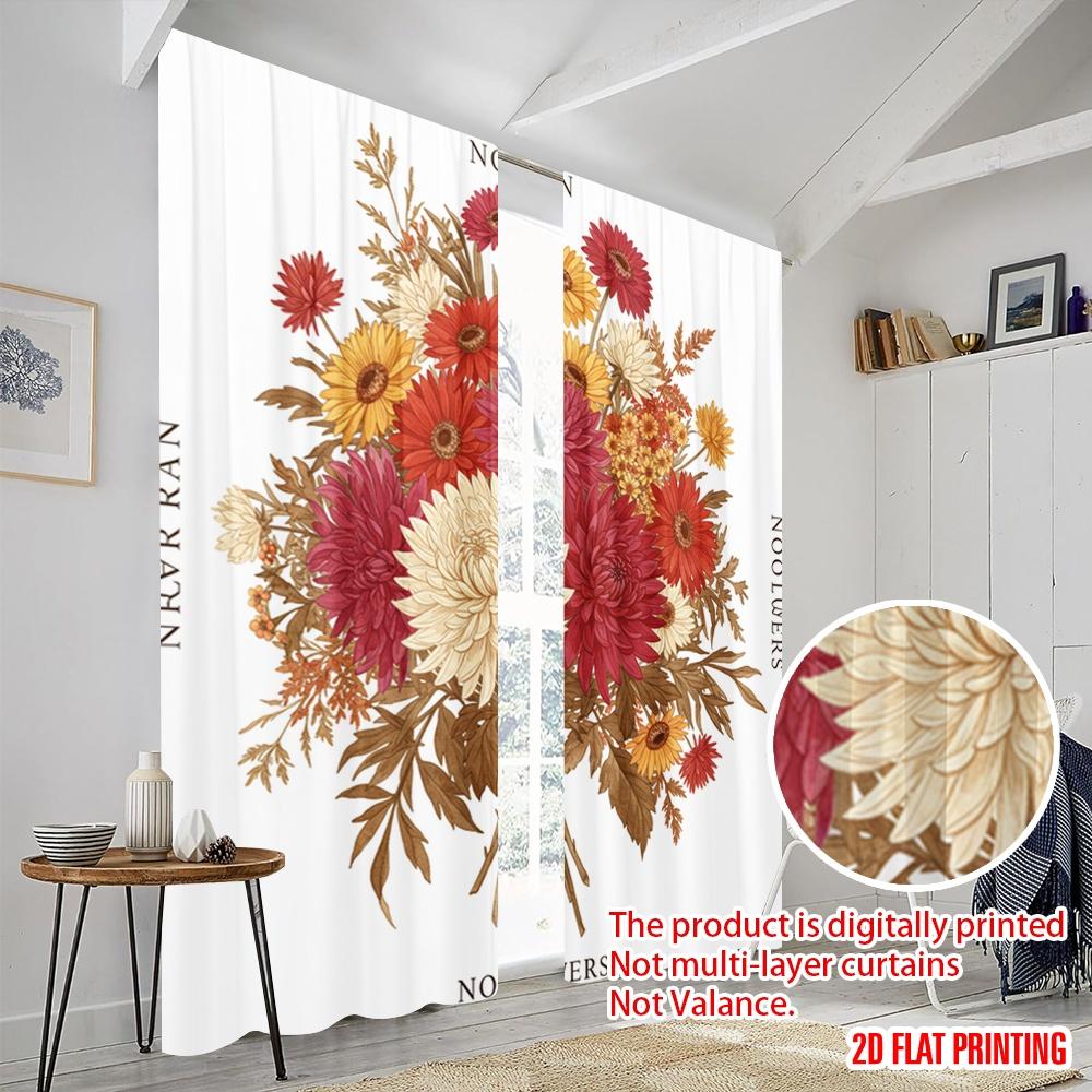 2pcs 2D Flat Printing Curtains No Rain No Flowers Polyester Without Electricity Family Party Perfect for Holiday Party General