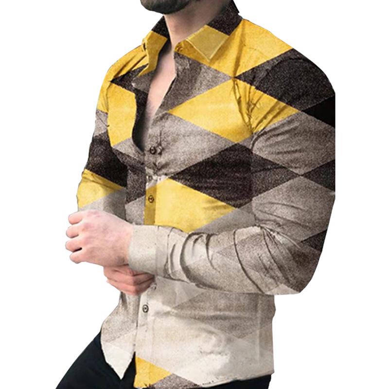 2025 European & American Men's Casual Plus Size Printed Long-Sleeve Shirt