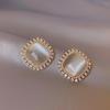 Korean Fashion Geometric Opal Stud Earrings for Women's Luxury Temperament, High-end Flash Diamond Earrings, Cold Wind Earrings