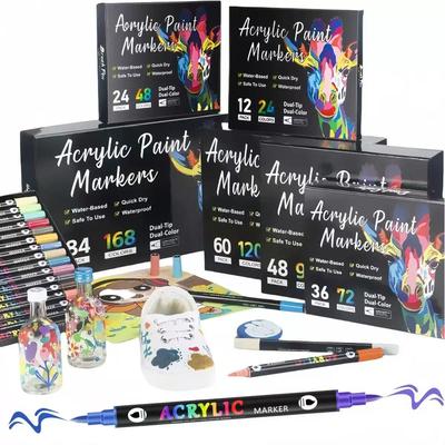 Dual Tip Dual Color Acrylic Marker Pens 12/24/36Pcs Waterproof Paint Pen for Stone Wood Canvas Ceramic Glass Fabric DIY Crafts