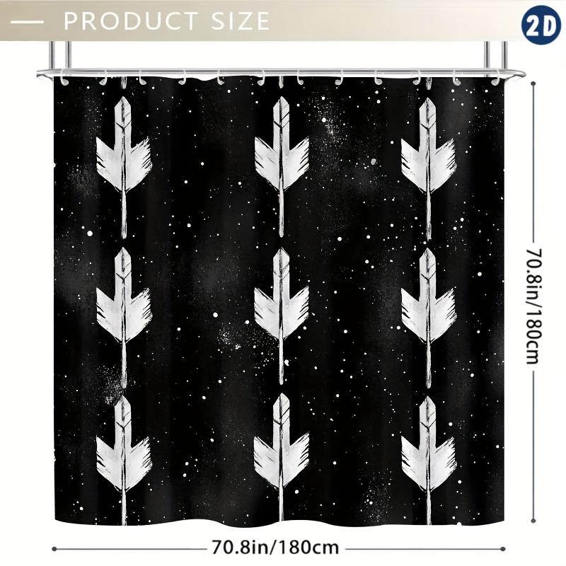 Black & White Arrow Shower Curtain - Durable Polyester, Easy Clean with Hooks