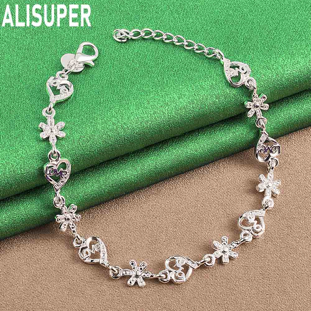 925 Sterling Silver AAA Zircon Heart Daisy Bracelet - Exquisite Gift Jewelry