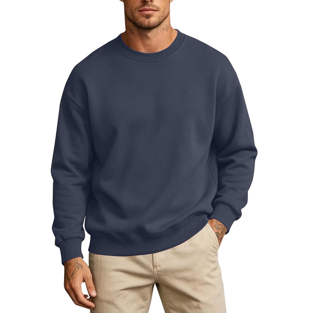 Men's Color Round Neck Long Sleeve Sweatshirt Casual Loose Fit Pullover