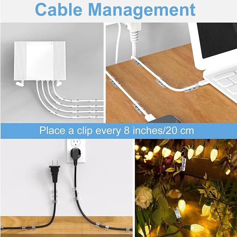 20/40Pcs Cable Clips with Strong Self-Adhesive Cable Management TV PC Wire Holder Sticky Tidy and Organizer Cord and Wires