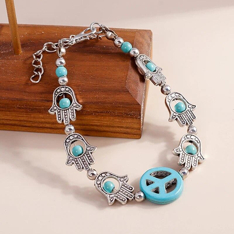 Tenande 2 Color Vintage Natural Stone Beads Hamsa Hand Evil Eye Bracelets & Bangles for Women Jewelry Bohemian Maxi Bijoux
