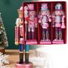 Set of 3 Pink Glitter Wooden Nutcracker 13cm Xmas Figurine for Housewarming Present Decorative
