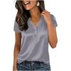 Women's Satin Short Sleeve Casual Blouse V Neck Button Detail Relaxed Fit Lightweight Top for Everyday Wear
