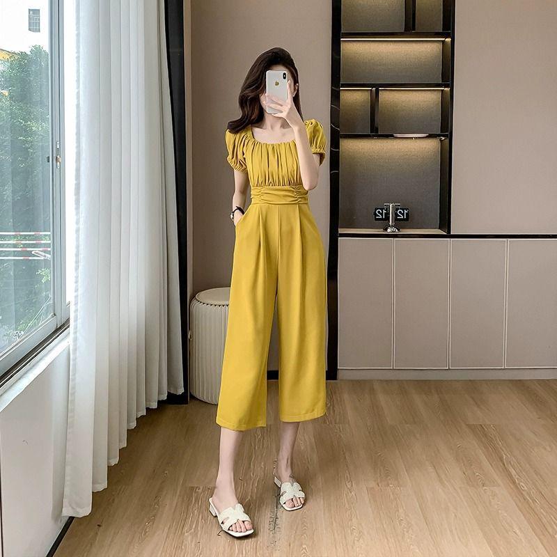 New Petite One-Shoulder Wide-Leg Jumpsuit: Slimming, Waist-Cinched Summer Style for Women Small жёлтый