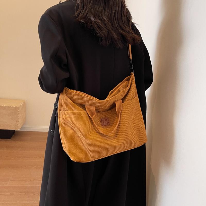 Shopper In Velluto A Coste Grigia: Borsa Donna In Cotone, Tote Bag Versatile Con Bottoni Magnetici
