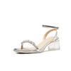 Coarse-heeled sandals women's summer new French medium-heeled rhinestone high-end silver word with beautiful high heels