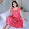 Plus Size Floral Lace Ice Silk Nightgown with Short Sleeves