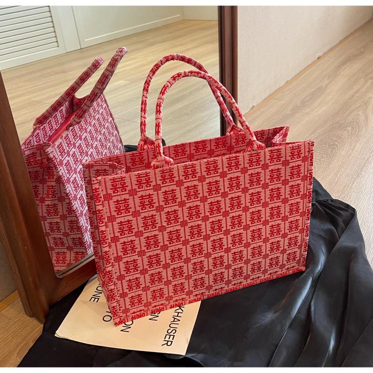 New national style, happy events, large-capacity wedding bags, simple lace silk scarves, portable tote bags for women