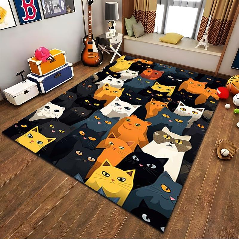 Colorful Cartoon Cat Pattern Creative Rug for Living Room Decor Suitable for use as an anti-slip for living room bedroom sofas
