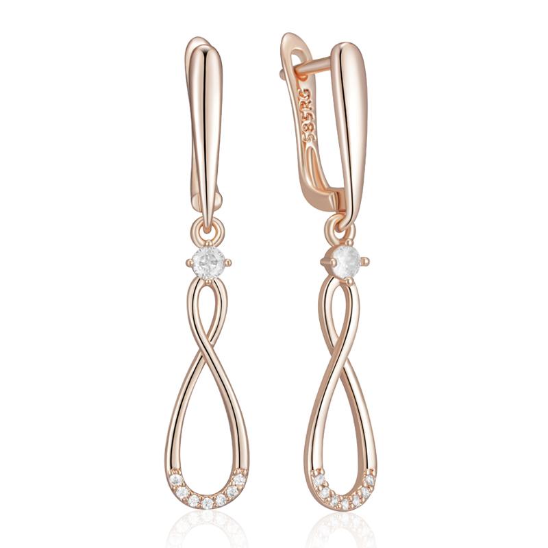 Trend Long Dangle Earrings For Women Fashion Rose Gold Color Natural Zircon Accessories Daily Fine Jewelry