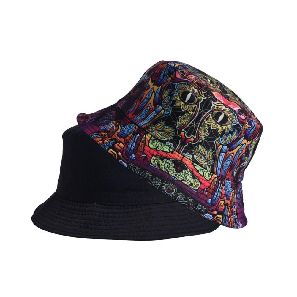 80s 90s Beach Fishing Hat Double-side Print Cap Retro Reversible Fisherman Hat  Men Women