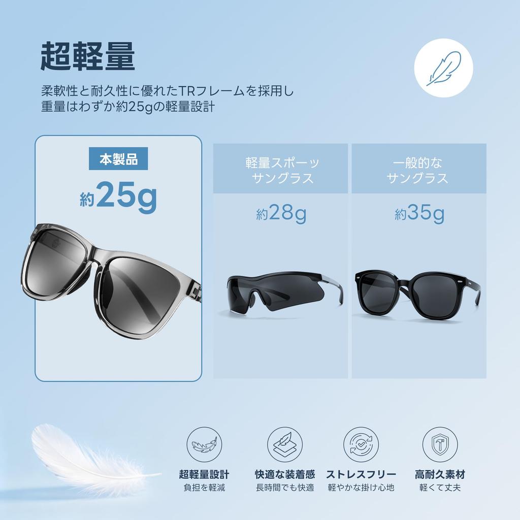 [FEISEDY] Sunglasses UV400 Men's & Women's Sports Polarized Sunglasses, Ultra-lightweight 25g, Wellington Style, Colored Lenses, Running, Fishing,