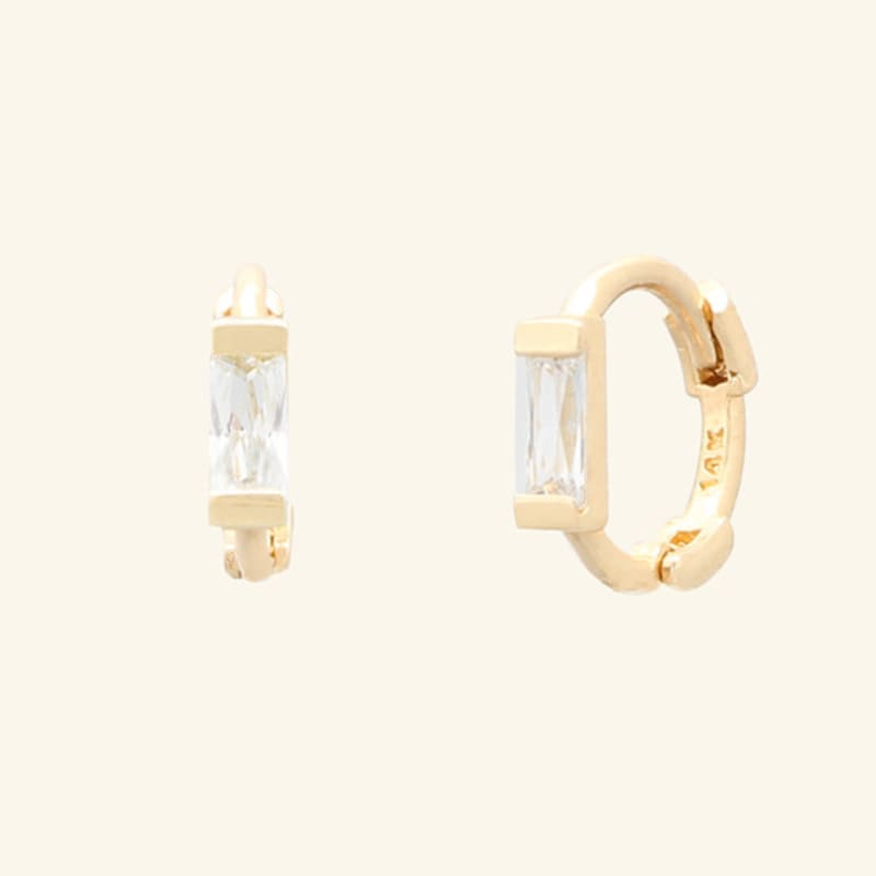 LUNNE 14k Baguette-cut Cubic One-Touch Earrings (14k Gold) A09