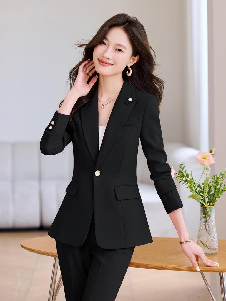 Off-White Women's Blazer & Micro-Flare Pants Set: Autumn/Winter Professional Suit with Waist-Cinching for High-End Style