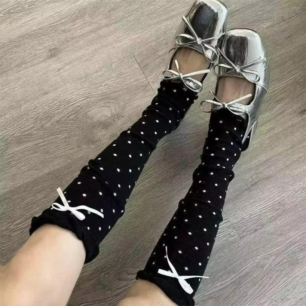 Knit Bow Ruffled Calf Socks Ruffled Trim Stackable Dress Socks Kawaii Kawaii Calf Socks  For Women