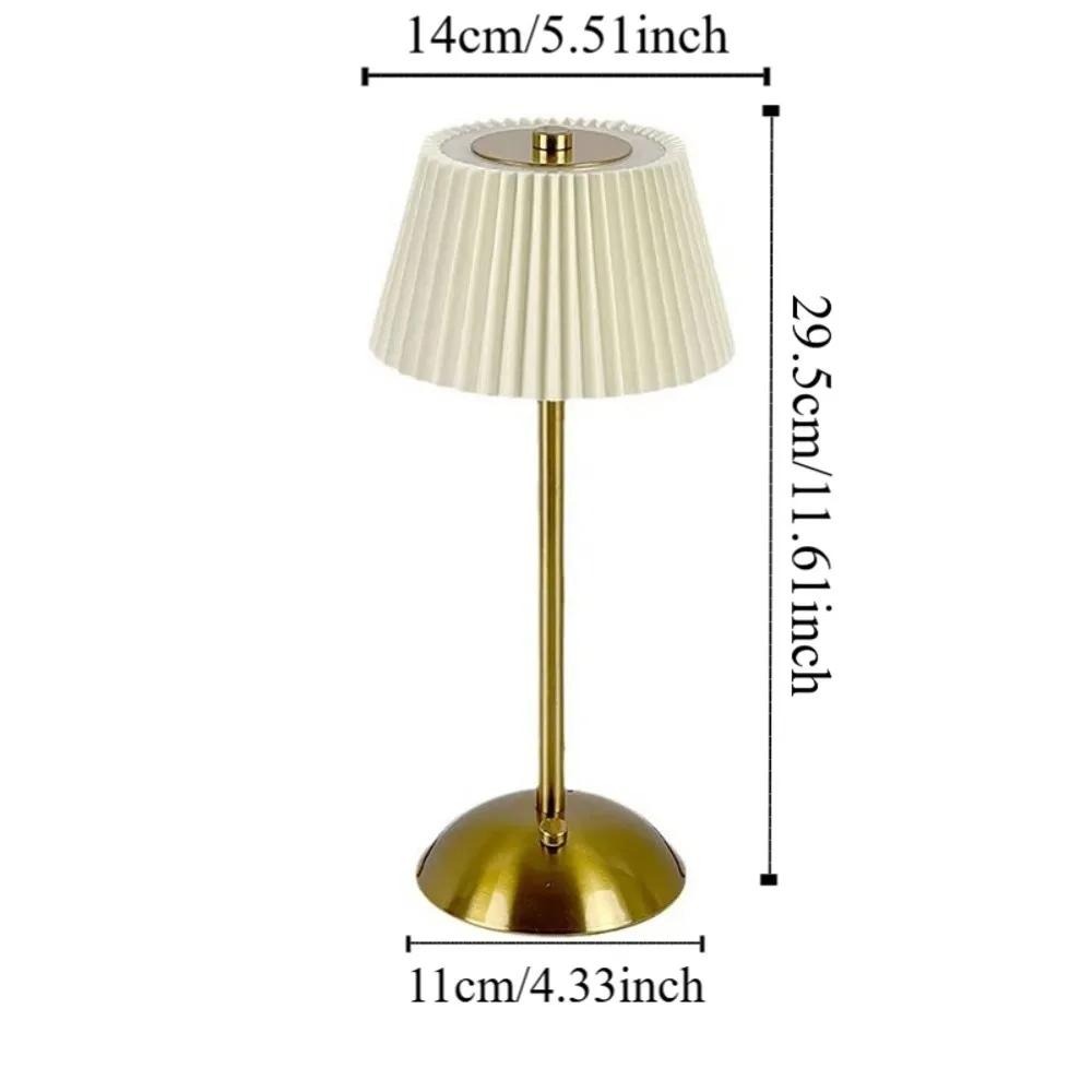 3 Color Lights Small Pleated Table Lamp Touch Control Stepless Dimmable Desk Ambient Light Fabric Shade Cordless