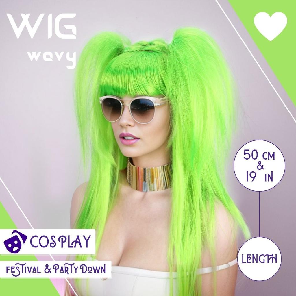 Green Neat Bangs Double Ponytail Synthetic Wig Short Medium Straight Hair Free Switching Stylish Wig for Various Occasions